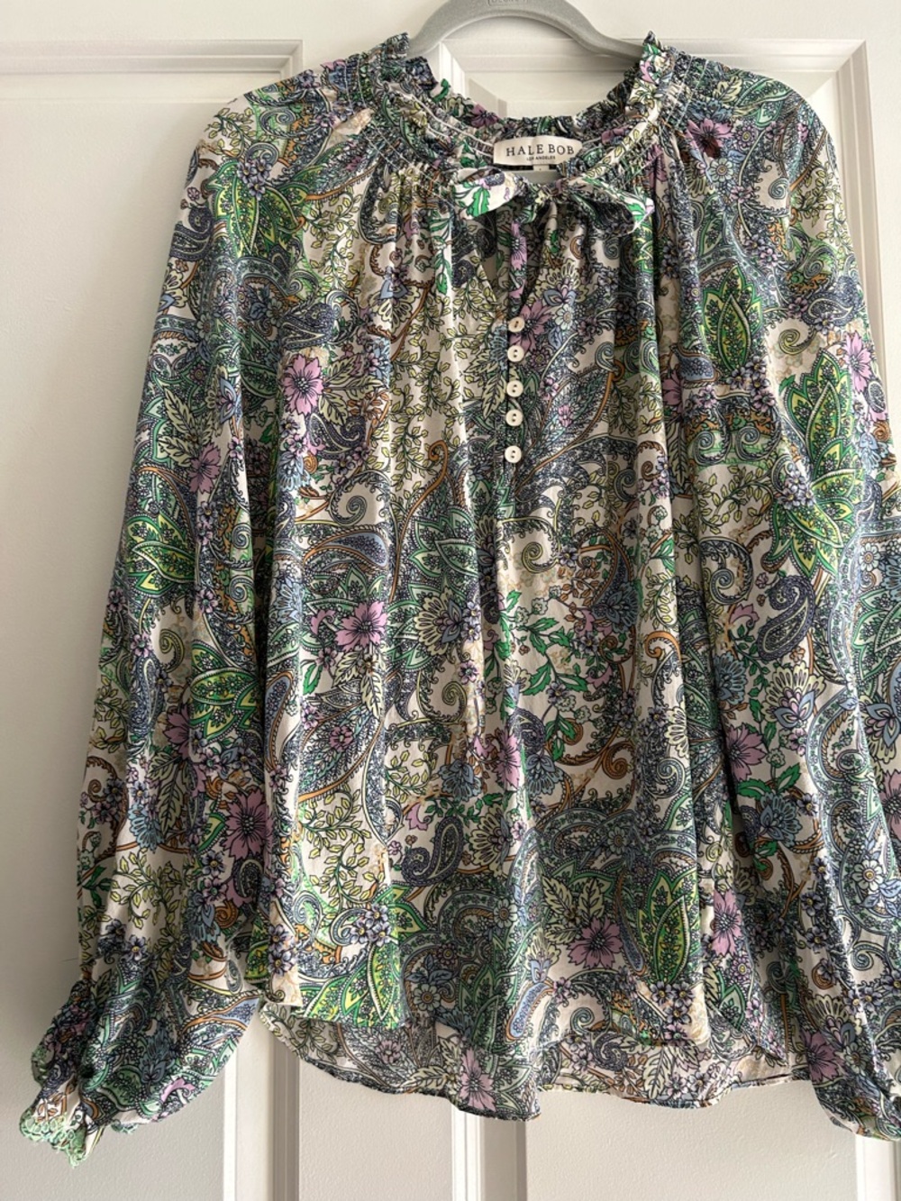 Hale Bob Floral Paisley Blouse in Cream, Green, Lavender, Blue